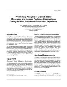 Session Papers  Preliminary Analysis of Ground-Based Microwave and Infrared Radiance Observations During the Pilot Radiation OBservation Experiment E. R. Westwater, Y. Han, J. H. Churnside, and J. B. Snider