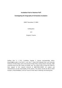 Incubation Push or Business Pull? Investigating the Geography of US Business Incubators (DRAFT November 27, Haifeng Qian