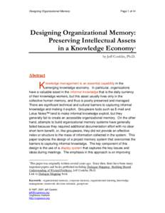 Designing Organizational Memory  Page 1 of 41 Designing Organizational Memory: Preserving Intellectual Assets