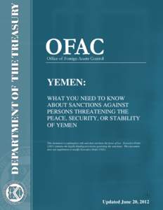 YEMEN: WHAT YOU NEED TO KNOW ABOUT SANCTIONS AGAINST PERSONS THREATENING THE PEACE, SECURITY, OR STABILITY OF YEMEN
