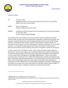 S19O0005 - OIG Risk Assessment of the Department’s Purchase Card Program for Fiscal Year 2013