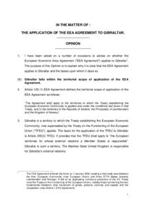 IN THE MATTER OF : THE APPLICATION OF THE EEA AGREEMENT TO GIBRALTAR. ____________________ OPINION ______________________