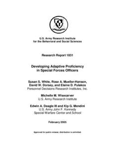 U.S. Army Research Institute for the Behavioral and Social Sciences Research Report[removed]Developing Adaptive Proficiency
