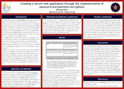 Creating a secure web application through the implementation of password and plaintext encryptions Nisarga Patel Mentored by Mr. Wing Young  Introduction