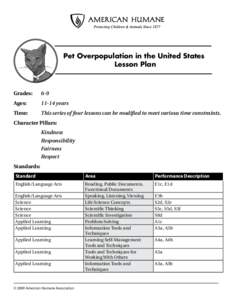 Pet Overpopulation in the United States Lesson Plan Grades:	  6-9