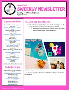 February 07, 2017  SWEEKLY NEWSLETTER Society of Women Engineers Cypress College