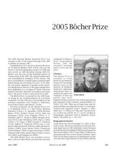 2005 Bôcher Prize  The 2005 Maxime Bôcher Memorial Prize was