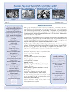 Shaker Regional School District Newsletter Serving the Communities of Belmont and Canterbury The Arts  Academics