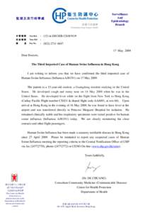 The Third Imported Case of Human Swine Influenza in Hong Kong