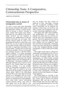 The Political Quarterly, Vol. 78, No. 3, July±SeptemberCitizenship Tests: A Comparative, Communitarian Perspective AMITAI ETZIONI