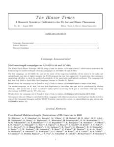 T he Blazar T imes A Research Newsletter Dedicated to the BL Lac and Blazar Phenomena No. 56 — August 2003 Editor: Travis A. Rector ([removed])