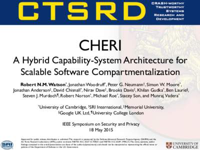 CHERI A Hybrid Capability-System Architecture for Scalable Software Compartmentalization Robert N.M. Watson*, Jonathan Woodruff*, Peter G. Neumann†, Simon W. Moore*, Jonathan Anderson‡, David Chisnall*, Nirav Dave