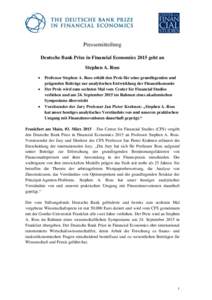 Pressemitteilung Deutsche Bank Prize in Financial Economics 2015 geht an Stephen A. Ross  