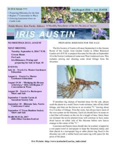July/August 2016 — Vol. 25 #7/8 • Preparing Rhizomes for the Sale • Region 17 Convention in Waco • Growing Louisiana irises on Caddo Lake