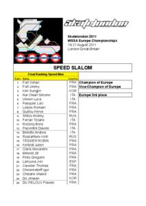 Skatelondon 2011 WSSA Europe Championships[removed]August 2011 London Great-Britain  SPEED SLALOM
