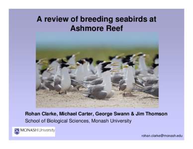A review of breeding seabirds at Ashmore Reef Rohan Clarke, Michael Carter, George Swann & Jim Thomson School of Biological Sciences, Monash University [removed]