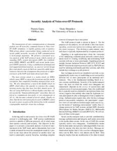 Security Analysis of Voice-over-IP Protocols Prateek Gupta VMWare, Inc. Vitaly Shmatikov The University of Texas at Austin
