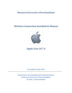 Memorial University of Newfoundland  Wireless Connection Installation Manual Apple Lion[removed]