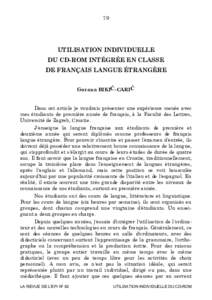 UTILISATION INDIVIDUELLE DU CD-ROM INTEGREE EN CLASSE DE FRANÇAIS LANGUE ETRANGERE