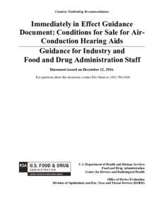 Immediately in Effect Guidance Document: Conditions for Sale for Air-Conduction Hearing Aids - Guidance for Industry and Food and Drug Administration Staff