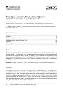 Zootaxa 1950; Morphological nomenclature, between patterns and processes: segments and segmentation as a paradigmatic case