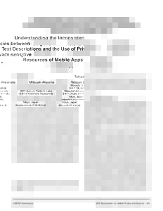 Understanding the Inconsistencies between Text Descriptions and the Use of Privacy-sensitive Resources of Mobile Apps Takuya Watanabe Waseda UniversityOkubo Shinuku