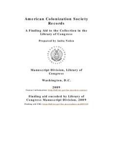American Colonization Society Records A Finding Aid to the Collection in the