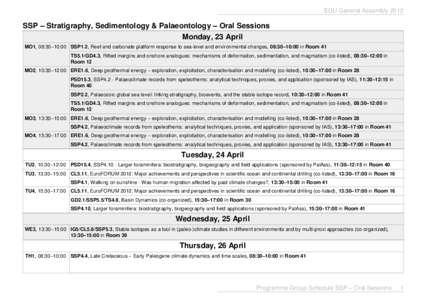 EGU General AssemblySSP – Stratigraphy, Sedimentology & Palaeontology – Oral Sessions Monday, 23 April MO1, 08:30–10:00 SSP1.2, Reef and carbonate platform response to sea-level and environmental changes, 08