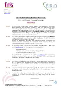Contact Phone : Fax : BiR&D Multi-Disciplinary PhD Thesis Awards 2016