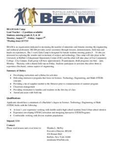 BEAM Girls Camp Lead Instructor Job Description
