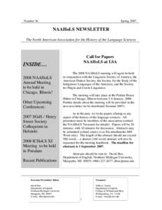 Number 36  Spring 2007 NAAHoLS NEWSLETTER The North American Association for the History of the Language Sciences