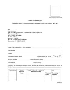 Affix passport size photograph  APPLICATION FORM FOR FOREIGN NATIONALS FOR ADMISSION TO UNDER/POST-GRADUATE COURSES, TO