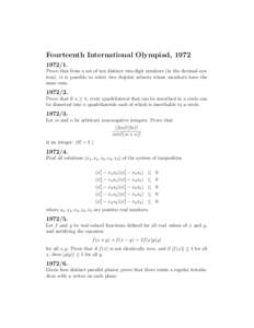 Fourteenth International Olympiad, [removed]Prove that from a set of ten distinct two-digit numbers (in the decimal system), it is possible to select two disjoint subsets whose members have the same sum[removed].