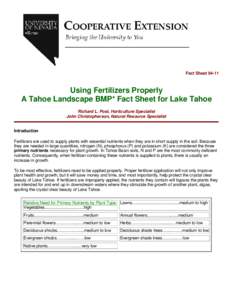 Using Fertilizers Properly A Tahoe Landscape BMP* Fact Sheet for Lake Tahoe