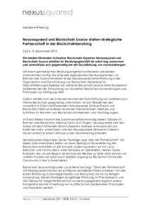 Medienmitteilung Nexussquared und Blockchain Source starten strategische Partnerschaft in der Blockchainberatung