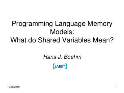 Programming Language Memory Models: What do Shared Variables Mean? Hans-J. Boehm