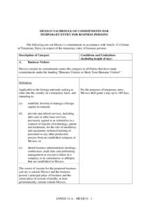 MEXICO’S SCHEDULE OF COMMITMENTS FOR TEMPORARY ENTRY FOR BUSINESS PERSONS The following sets out Mexico’s commitments in accordance with ArticleGrant of Temporary Entry) in respect of the temporary entry of bu