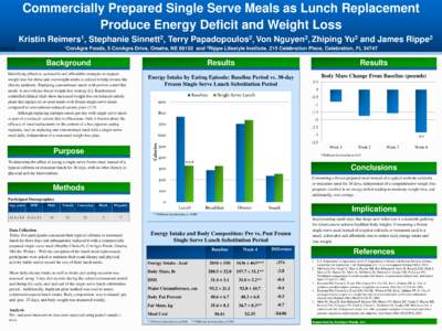Commercially Prepared Single Serve Meals as Lunch Replacement Produce Energy Deficit and Weight Loss Kristin 1 Reimers ,