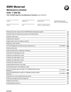 BMW Motorrad Maintenance schedule[removed]F 650 GS[removed]BMW Inspection (see Maintenance Schedule) (every 20,000 km)  Customer