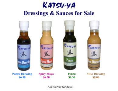 KATSU-YA Dressings & Sauces for Sale Ponzu Dressing $6.50