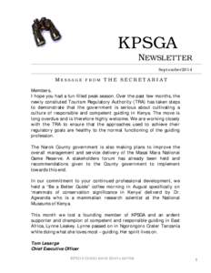 KPSGA NEWSLETTER September2014 MESSAGE