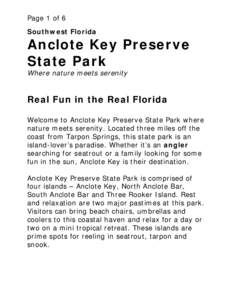 Page 1 of 6 Southwest Florida Anclote Key Preserve State Park Where nature meets serenity