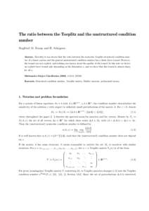 The ratio between the Toeplitz and the unstructured condition number Siegfried M. Rump and H. Sekigawa Abstract. Recently it was shown that the ratio between the normwise Toeplitz structured condition number of a linear 