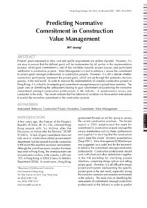 Hong Kong Surveyor Vol 16(1), 41-46 June 2005 ISSN[removed]Predicting Normative Commitment in Construction Value Management MY Leung1