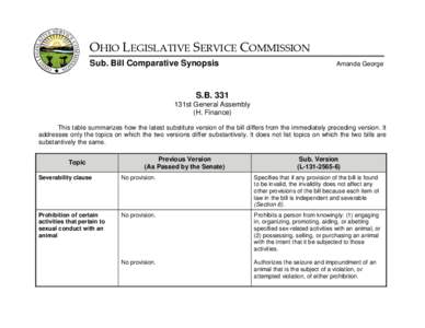 OHIO LEGISLATIVE SERVICE COMMISSION Sub. Bill Comparative Synopsis Amanda George  S.B. 331