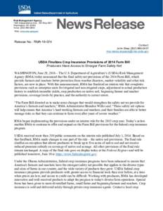 USDA Finalizes Crop Insurance Provisions of 2014 Farm Bill