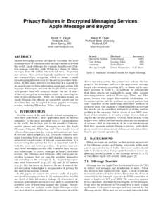 Privacy Failures in Encrypted Messaging Services: Apple iMessage and Beyond Scott E. Coull Kevin P. Dyer