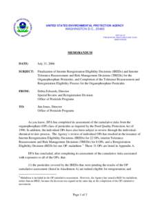 US EPA Cadusafos: Report on FQPA Tolerance Reassesment Progress and Interim Risk Management Decision
