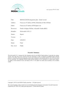 Grant Agreement  Title: MODACLOUDS integration plan - Initial version