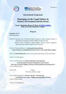 December 8  International Symposium Emerging Arctic Legal Orders in Science, Environment and the Ocean